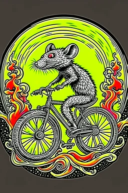 mouse on motorbike jumping through flaming hoop