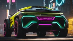 GWM Tank 300 Mansory Cyberpunk 2077 neon Style Rear View, Super Detailed, desktop wallpaper, 4K