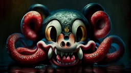 octopus mickey mouse hybrid, photorealism, horror, evil, hungry, high resolution,