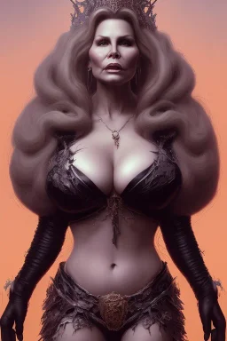 Jennifer Coolidge as evil queen in black leather, busty, cleavage, angry, stern look. character design by cory loftis, fenghua zhong, ryohei hase, ismail inceoglu and ruan jia. unreal engine 5, artistic lighting, highly detailed, photorealistic, fantasy