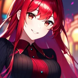 8k, Girl, high quality, detailed, red hair, red eyes, beautiful lighting, vibrant colors, smiling, haori