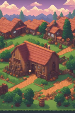 an 8-bit inspired rendering of a Stardew Valley farm