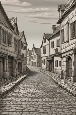 draw a realistic cobbled street in a medieval town