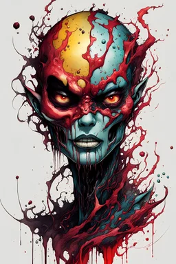 highly detailed full color, concept illustration of a shape shifting anti heroine character , maximalist, sharp focus, highest resolution, in the styles of Alex Pardee, Denis Forkas , and Masahiro Ito, boldly inked, 8k, coarse, gritty textures