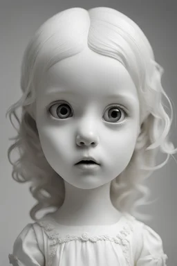 White figure of a little girl with completely black eyes