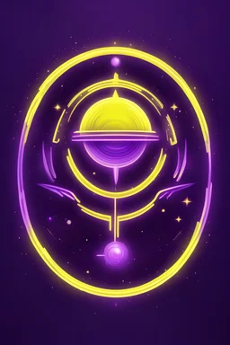 crie um logotipo para uma associação secreta do universo nas cores amarelo neon e roxo brilhante