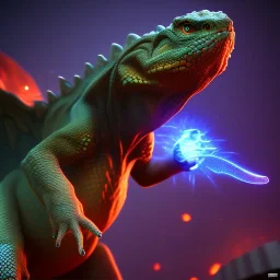 Reptile like creature, fire,wings,Ultraviolet dimension, unreal engine 5, 8k resolution, attractive, realistic, ultra detailed