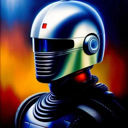 Ultra detailed portrait in oil on canvas of Robocop ,extremely detailed digital painting, extremely detailed face,crystal clear Big eyes, mystical colors ,perfectly centered image, perfect composition, rim light, beautiful lighting,masterpiece,8k, stunning scene, raytracing, anatomically correct, in the style of robert e howard and Ken Kelley and Ohrai Noriyoshi and Simon Bisley and tomzj1