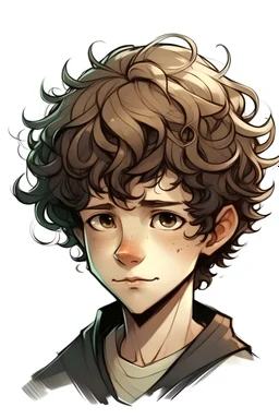 Draw an enigmatic boy with curly hair