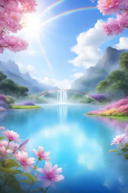 fantastic,Beautiful garden, flowers,rainbows,arc en ciel