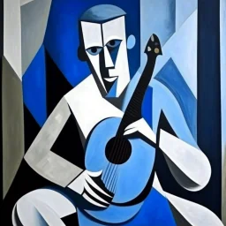 picasso man met gitaar blauw cubisme