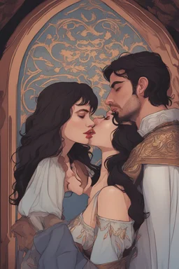 A couple from the dnd game curse of Strahd kissing, lips against lips