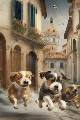 houses venice paris little dogs running titian