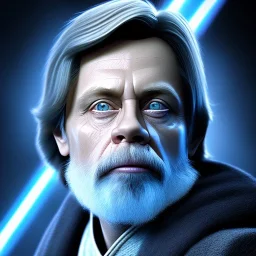 upper body photorealistic jedi mark hamill in Star Wars, sharp blue eyes, photorealistic weathered skin, jedi robe, cinematic lighting, intricate