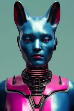 Medium Close Up Portrait, Front image. cyberpunk, rabbit mask, maori woman, pink short hair. latex, glossy suit. Pink, black, blue, color. Retro futuristic style. Color background, photo studio. Avatar image, highly detailed, concept art, smooth, unreal engine 5, god rays, ray tracing, RTX, lumen lighting, ultra detail, volumetric lighting, 3d, finely drawn, high definition, high resolution.