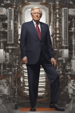 A full body portrait of a president in his 70s. HIgh tech future