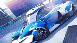 A Tesla's 'Model S Plaid' is racing at top speed, across the 'Area 51' facility in the USA. CINEMATIC. WIDE ANGLE LENS.