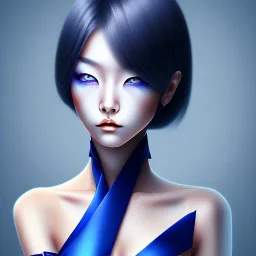 Japanese woman with dark blue eyes