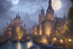 A magical gothic little town of witches with a castle and canals Nick Harris style