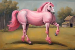 a pink horse like a 19th painting