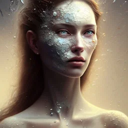 broken, cracked-open woman's face, bridal veil, fine detail, highly intricate, modern surrealism painting, high-quality, volumetric lighting, 8k, ultrahd, George Grie, Marco Escobedo, Igor Morski