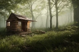 shack in a wild forest