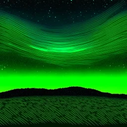 stars on a trippy green color horizon