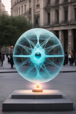 статуя на улице, Шар как атом/молекула: Сделать поверхность шара похожей на модель атома или молекулы, используя геометрические формы, светящиеся элементы или проекцию. . Для этого можно использовать различные геометрические формы, такие как круги, треугольники, шестиугольники и т. д., чтобы создать абстрактное изображение структуры атома или молекулы. Кроме того, возможно использование светящихся элементов, чтобы придать статуе особую магическую атмосферу и привлечь внимание прохожих ночью.