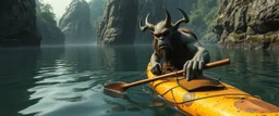 ancient ogre troll in kayak
