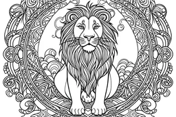 outline art for coloring page with scene of lion king film , mandala style, no shadow, clear, full body, clean line art, clear full body