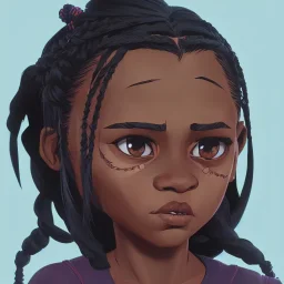 Portrait of a sweet dark skinned 10 year old witch toddler with braided black hair