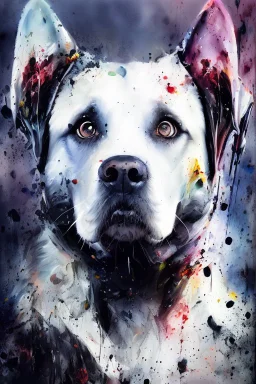 A portrait of black Labrador by Willem Haenraets, watercolor, wet on wet and splattering techniques, centered, perfect composition, abstraction, surrealism
