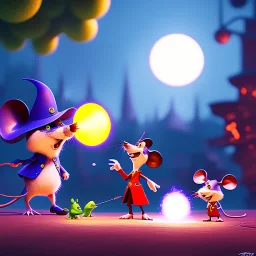 The mouse and the executioner discussing the future of the universe on bubble world, art by Pixar and Dreamworks