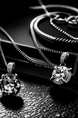 diamond silver necklaces placed on a black and white background
