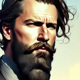 "MIddle aged white human male, with a trimmed but uneven beard, piercing green eyes with slick back hair, full-scale head and shoulders portrait, 8k resolution concept art portrait by Greg Rutkowski, Artgerm, WLOP, Alphonse Mucha dynamic lighting hyperdetailed intricately detailed Splash art trending on Artstation triadic colors Unreal Engine 5 volumetric lighting Splash art fantasy"