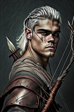 gladiator gray hair young medieval man with a longbow