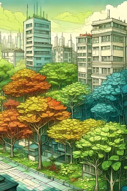 Drema city, plants, trees , drawing, color, beautiful