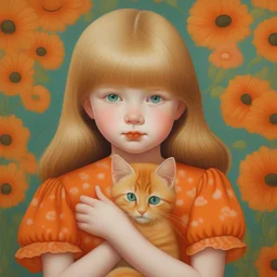 Autochrome, girl with orange cat