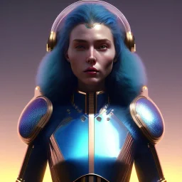 woman, irish, blue, heavily made up face, round helmet, decorative color feathers, retro futuristic, latex coat, soft color, highly detailed, art stations, concept art, smooth, unreal engine 5, god rays, ray tracing, RTX, lumen lighting, ultra detail, volumetric lighting, 3d, finely drawn, high definition, high resolution.