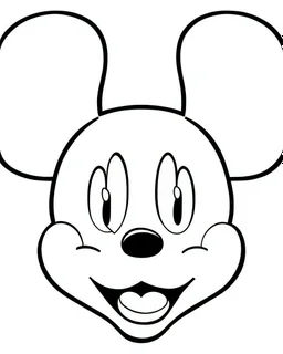 outline art for Mickey Mouse face coloring page, Japanese manga style, cartoon style, cute face, white background sketch style, full body is a must, only use outline, clean line art, no shadow, bold outline