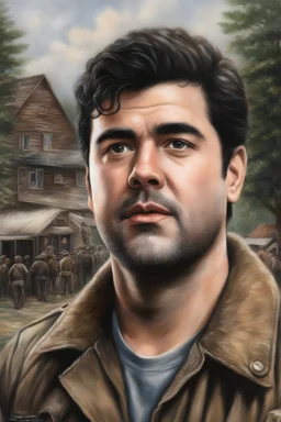 Band of Brothers, 29-year-old Ron Livingston, Oil on Canvas by Thomas Kinkade - 4k UHD, Ultra-realistic, Hyper realistic, Photorealistic, Realistic, absolute Reality