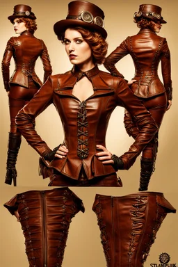 steampunk, women's leather clothing with pleats