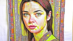 Make a Wide Fabric Panel of 5 portraits, weave with threads, tapestry