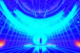 inside a spaceship in a room with a celestial being, a being of pure energy, radiating light and taking a form with shifting constellations.