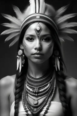 grey and white only beautiful native indian woman, hyper realistic style, 3d