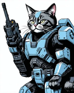 Comic of an armored cat warrior from science fiction, ultra quality