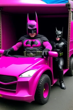 batman in pink lorry