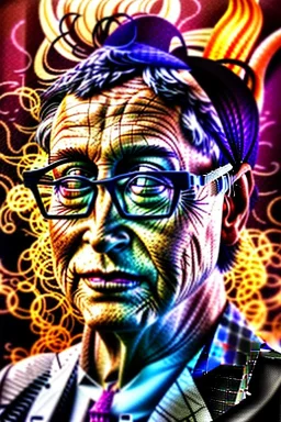 A portrait post-apocalypse of Bill Gates ,sin city, transgender ,beauty , paranormal,eatheral,realistic,sharp,urple,red,fire,adorable,armaggedon,deep colours ,fire,purple,red,gold,dark,cinamatic,fantasy,demon,hell,sci-fi fantasy style, volumetric lighting, particales,highly detailed,cinamatic,ignore NSFW , masterpiece, best quality, black skinned, sparkling eyes, sun light, 8K, high contrast, high contrast, realistic details, 24mm by Michelangelo ,high body details, perfect face details.