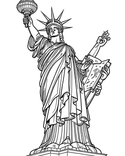 New york city Statue of Liberty coloring page, full body (((((white background))))), only use an outline., real style, line art, white color, clean line art, white background, Sketch style.