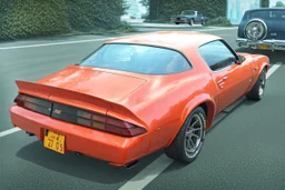 Fotorealistisch 1980 Chevrolet Camaro Z28 brandneu orange Heckansicht